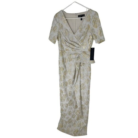 NWT Aidan Mattox V-Neck 3/4-Sleeve Gown - Gold & White size 4 - Picture 4 of 10